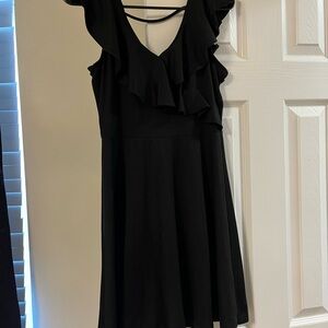 Alya Black Ruffle V-Neck Fit & Flare Dress – Size Small